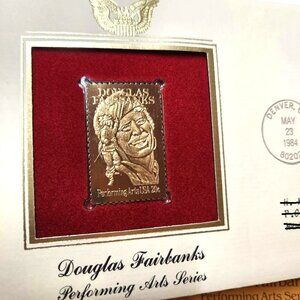 Douglas Fairbanks Actor Performing Arts 1984 1st Day USPS 22KT GOLD STAMP Stamp